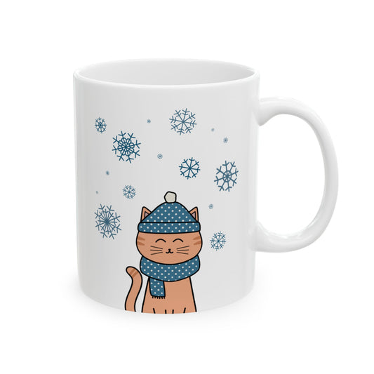 Winter Orange Cat Mug - Orange Tabby Coffee Mug
