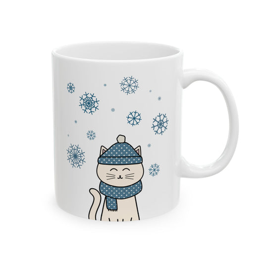 Winter White Cat Mug - White Holiday Cat Mug