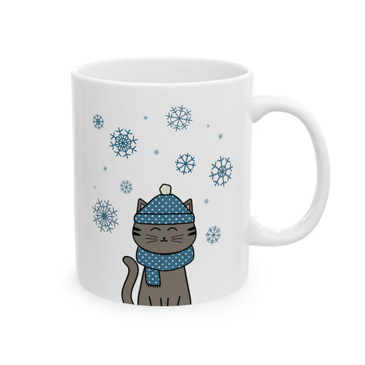 Winter Gray Brown Tabby Cat Mug